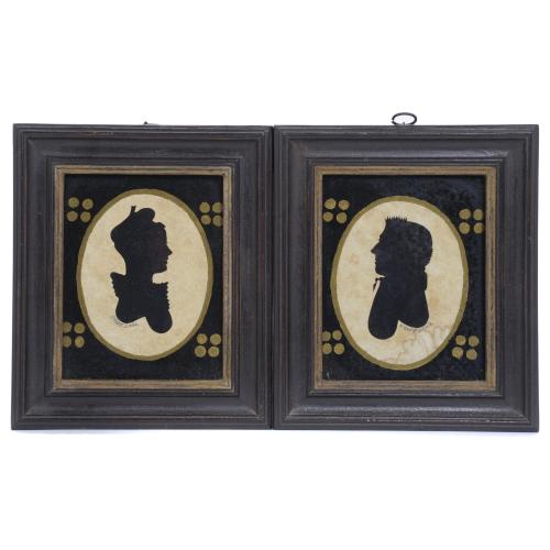 PERRY HOFP (20TH-21ST CENTURY). PAIR OF DECORATIVE FRAMES, WITH SILHOUETTES OF A MAN AND A WOMAN.