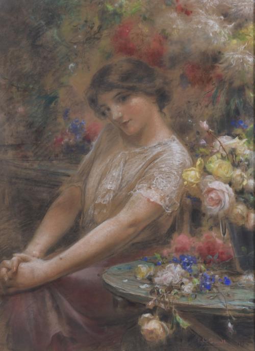 JULIO BORRELL (1877-1957). "GIRL AND FLOWERS", 1912.