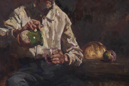 JOSEP SERRASANTA (1916-1998). "SEÑOR BEBIENDO VINO".