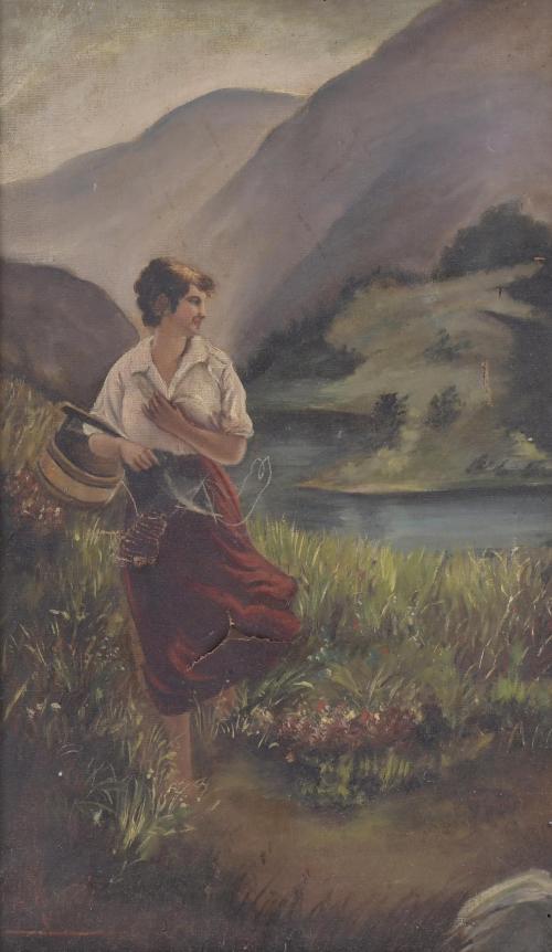 ESCUELA ESPAÑOLA, SIGLO XX. "JOVEN JUNTO AL LAGO".