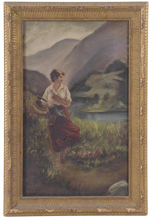 ESCUELA ESPAÑOLA, SIGLO XX. "JOVEN JUNTO AL LAGO".