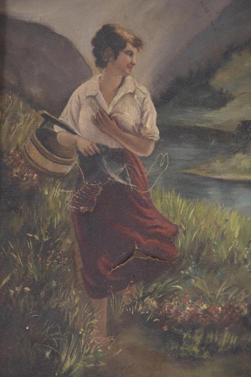 ESCUELA ESPAÑOLA, SIGLO XX. "JOVEN JUNTO AL LAGO".