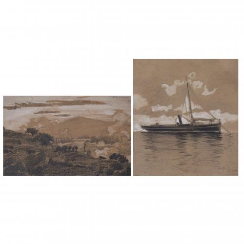 ALEXANDRE CARDUNETS CAZORLA (1871-1944). "PAISAJE", 1894 y "MARINA".