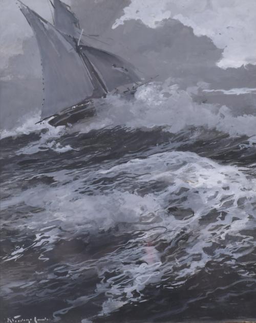 RICARDO VERDUGO LANDI (1871-1930). "SAILBOAT IN THE STORM".