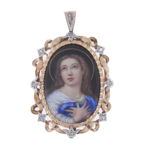 ENAMEL DEVOTIONAL MEDAL WITH MADONNA.