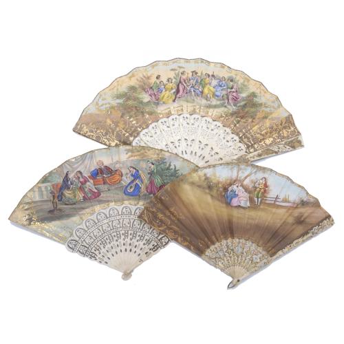 THREE FANS, LATE 19TH - EARLY 20TH CENTURY.