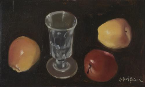 RAFAEL GRIERA (1934-2018).  "STILL LIFE WITH APPLES AND A GLASS GOBLET".