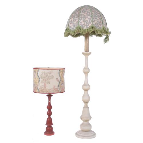 A FLOOR LAMP AND A TABLE LAMP.