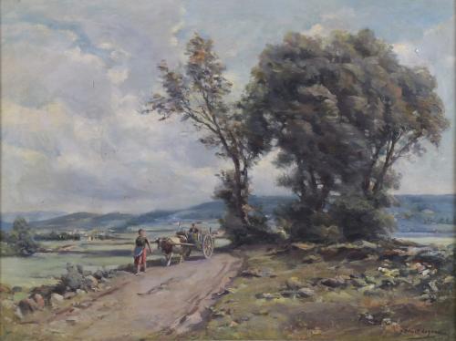 JOSE OLIVET LEGARES (1885-1956).  "COUNTRY LANDSCAPE WITH A CART".