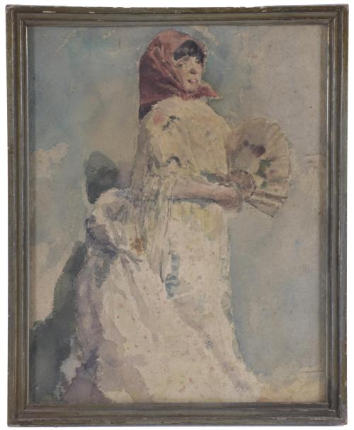 19TH CENTURY, SPANISH SCHOOL. "GIRL WITH A FAN".