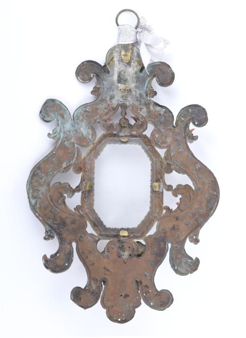 LITURGICAL FRAME WITH BLESSING STOUP, ITALY 17TH CENTURY.