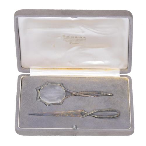 BOUCHERON. DESK SET. LETTER OPENER AND MAGNIFYING GLASS.