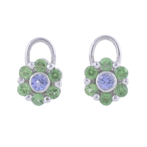 ROSETTE EARRINGS WITH GREEN AND BLUE TOPAZES.