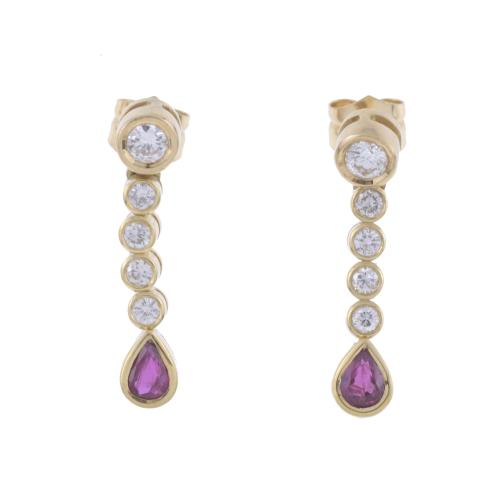 LONG EARRINGS WITH DIAMONDS AND RUBY.