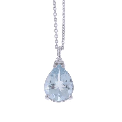 AQUAMARINE AND DIAMOND PENDANT.