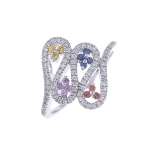 SERPENTINE RING WITH DIAMONDS AND COLOURED GEMSTONES.