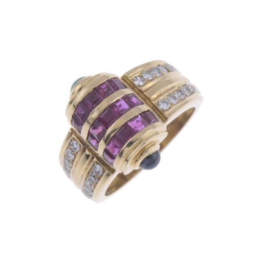 COLOURED GEMSTONES RING, 1990'S.