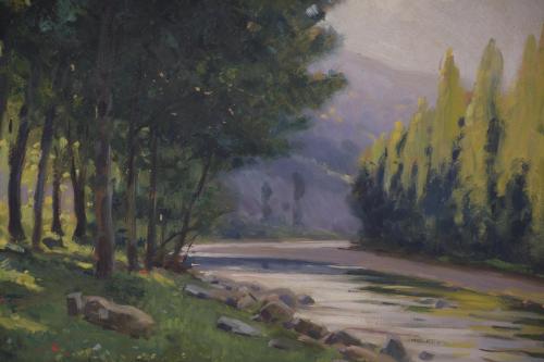 DOMINGO SOLER GILI (1871-1951). "PAISAJE CON RÍO".