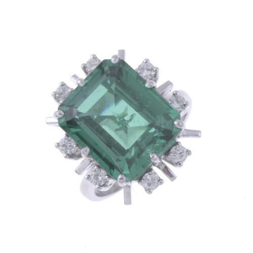 RING WITH LARGE GREEN SPINEL AND DIAMONDS.