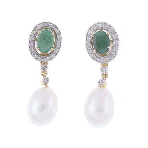 TRANSFORMABLE LONG EARRINGS WITH GEMSTONES AND PEARLS.