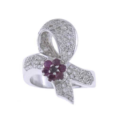 DIAMONDS AND RUBIES BOW RING.