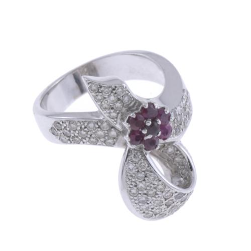 DIAMONDS AND RUBIES BOW RING.