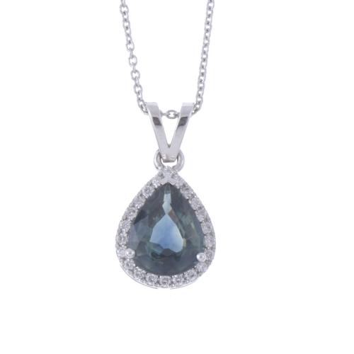 PENDANT WITH SAPPHIRE AND DIAMONDS.