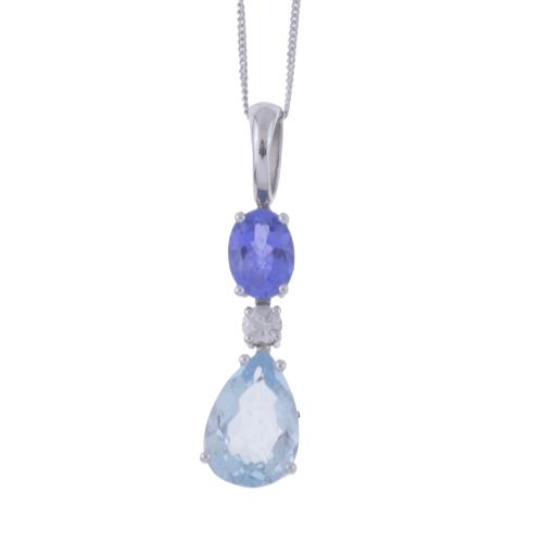 PENDANT WITH TANZANITE, AQUAMARINE AND DIAMONDS.