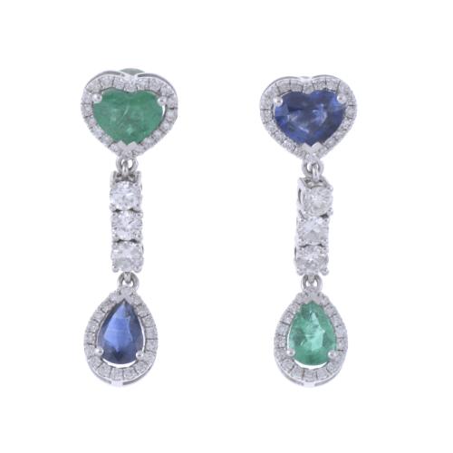 EARRINGS WITH SAPPHIRE, EMERALD AND DIAMONDS.