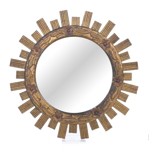 SUN-SHAPED ROUND MIRROR, MID 20TH CENTURY.