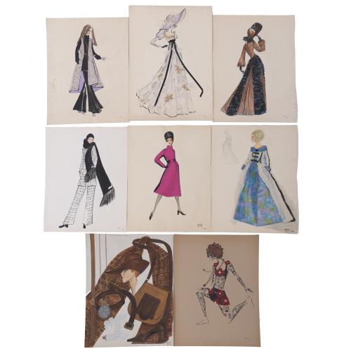 VARIOUS SKETCHES FOR FASHION DESIGNS. WITH PSEUDONYM "AMOR". 1969 AND 1970 COLLECTION.