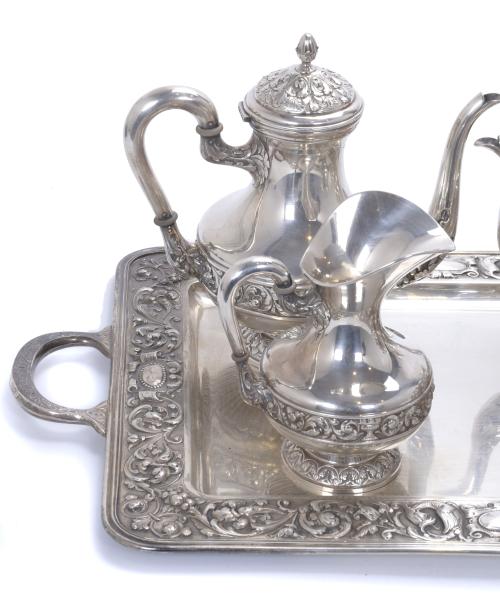 SILVER COFFEE SET, BELLE ÉPOQUE STYLE.