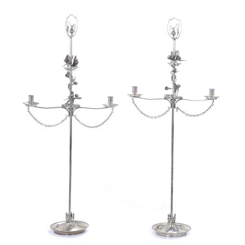 PAIR OF TALL SILVER CANDELABRA, WITH VALENTÍ STAMPS, 1940'S.