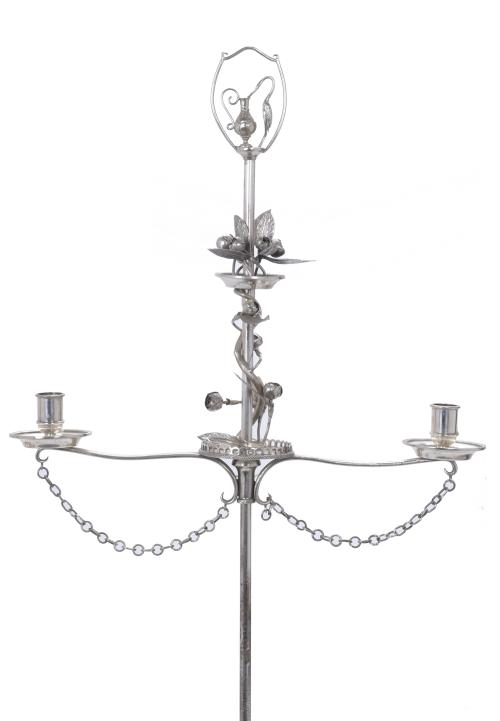 PAIR OF TALL SILVER CANDELABRA, WITH VALENTÍ STAMPS, 1940&#39;S.