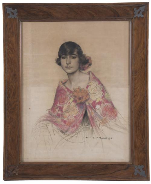 RAMÓN CASAS Y CARBO (1866-1932). "GIRL WITH A SHAWL", 1921.