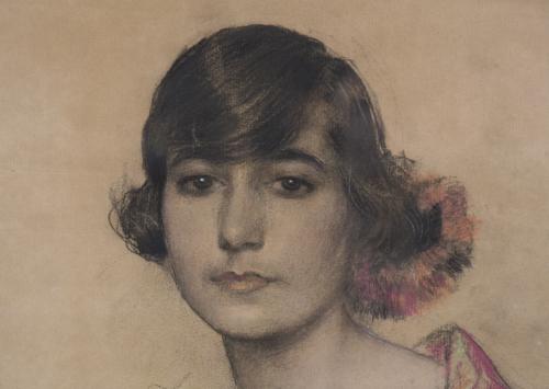 RAMÓN CASAS Y CARBO (1866-1932). "GIRL WITH A SHAWL", 1921.