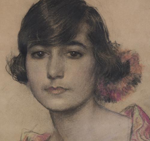 RAMÓN CASAS Y CARBO (1866-1932). "GIRL WITH A SHAWL", 1921.