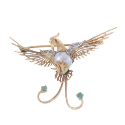 PHOENIX BROOCH WITH PEARL.