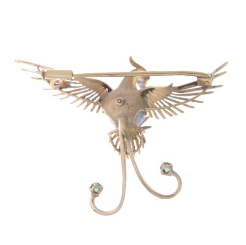 PHOENIX BROOCH WITH PEARL.