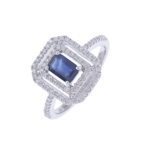 ART DECO STYLE RING, WITH SAPPHIRE AND DIAMONDS.