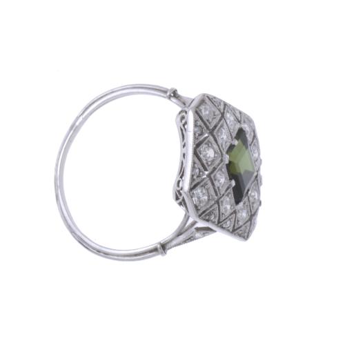 ART DECO RING, WITH DIAMONDS AND GREEN TOURMALINE.