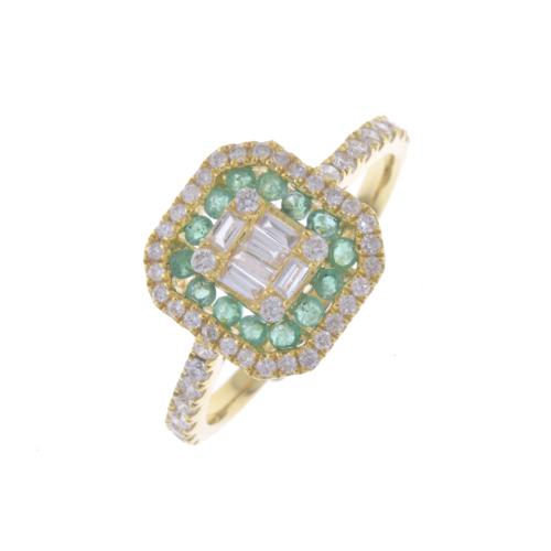 ART DECO STYLE RING WITH EMERALDS AND DIAMONDS.