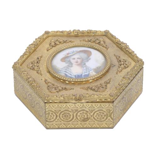 CAJA JOYERO FRANCESA HEXAGONAL BÉLLE EPOQUE, CIRCA 1880 - 1890.