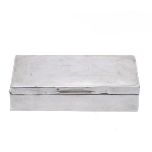 ENGLISH SILVER TOBACCO BOX, CIRCA 1950.