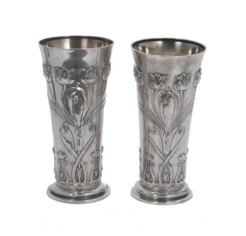 PAIR OF ART NOUVEAU SILVER FLOWER VASES, PROBABLY JEWISH, C