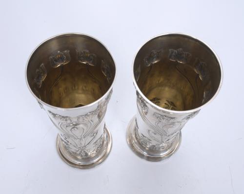 PAIR OF ART NOUVEAU SILVER FLOWER VASES, PROBABLY JEWISH, C