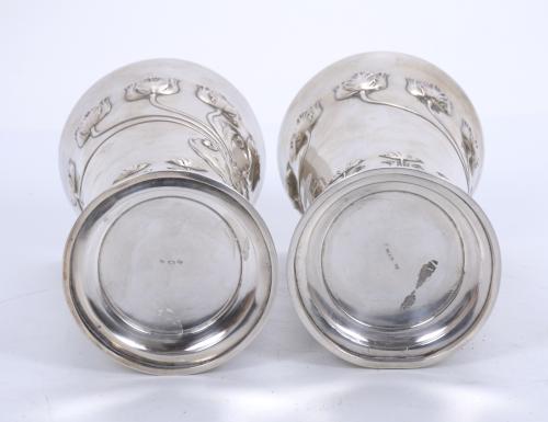 PAIR OF ART NOUVEAU SILVER FLOWER VASES, PROBABLY JEWISH, C