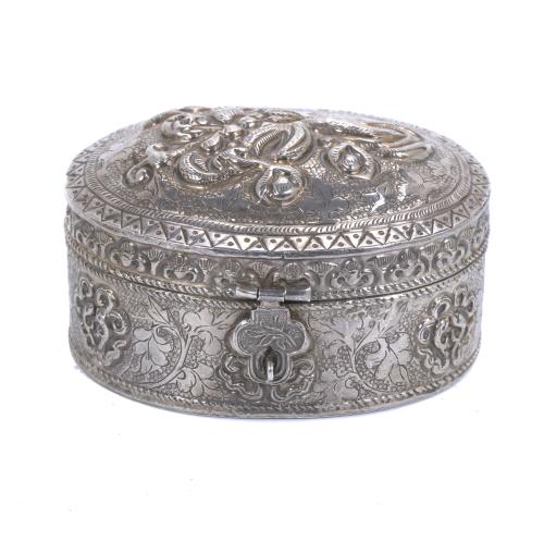 FRENCH EMBOSSED SILVER BOX, CIRCA 1900.