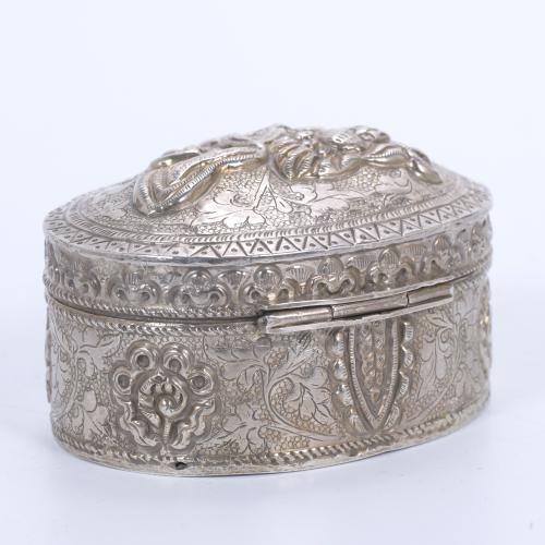 FRENCH EMBOSSED SILVER BOX, CIRCA 1900.