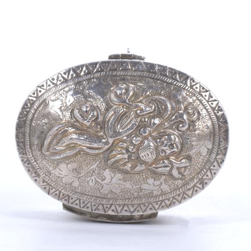 FRENCH EMBOSSED SILVER BOX, CIRCA 1900.